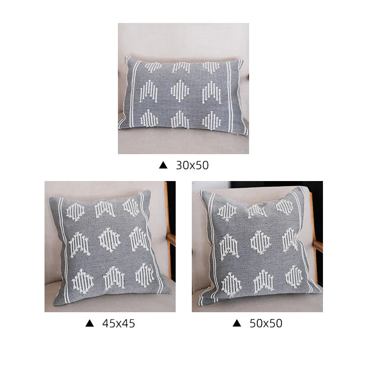 Cushion Cover Raised Geometric Texture Cotton-Linen Blend & Concealed Zipper