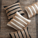 Cushion Cover Rectangular Woven Stripes & Fringe Concealed Zipper