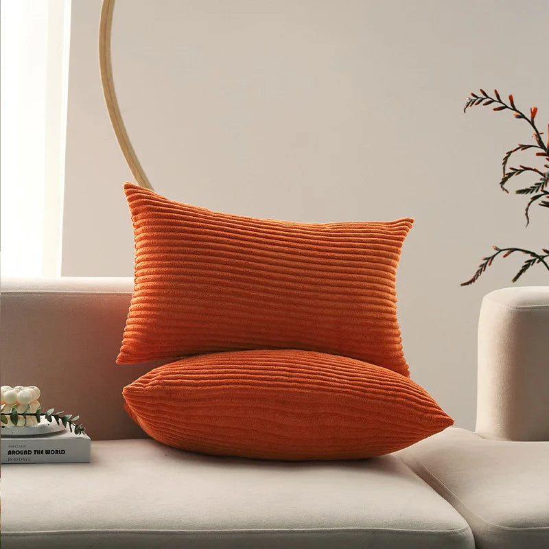 Cushion Cover Ribbed Microvelour Velvet Concealed Zipper