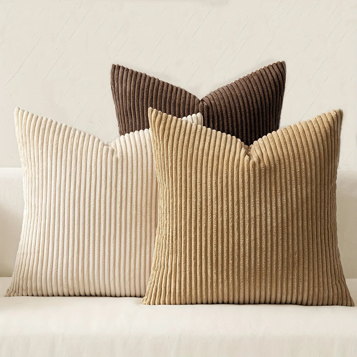 Cushion Cover Ribbed Stripe Zipper Machine Washable