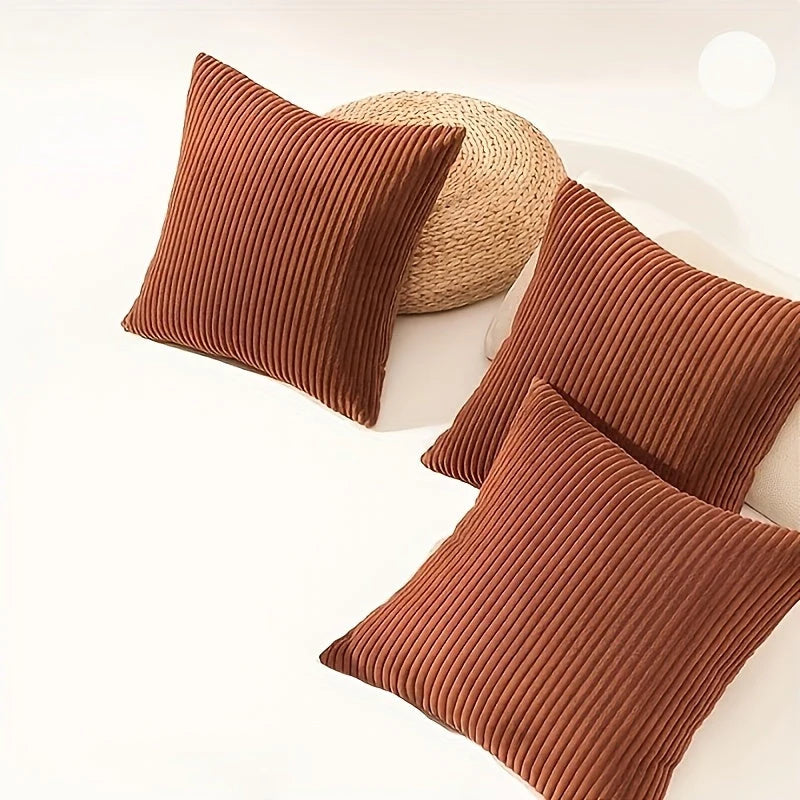 Cushion Cover Ribbed Stripe Zipper Machine Washable