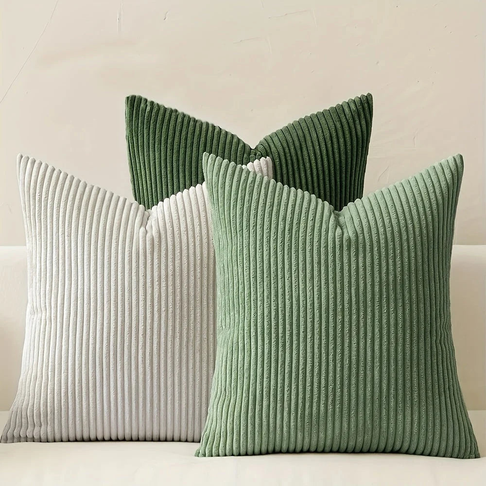 Cushion Cover Ribbed Stripe Zipper Machine Washable