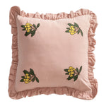 Cushion Cover Ruffled Edge Hand-Embroidered Cotton-Linen