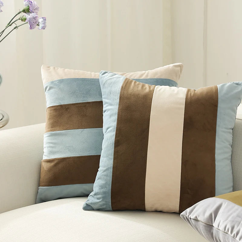 Cushion Cover Soft Velvet Vertical Stripes Concealed Zipper