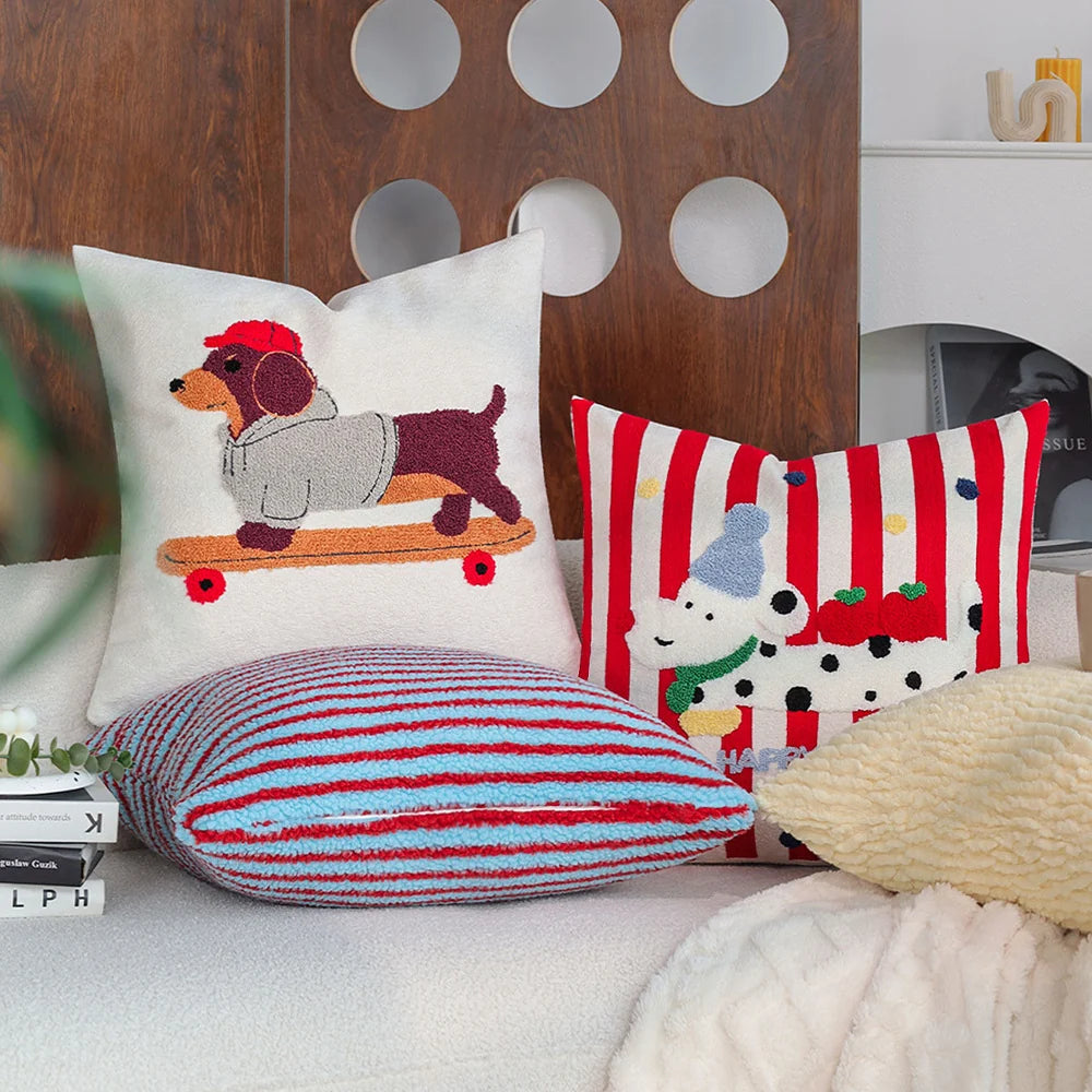 Cushion Cover Striped Tufted Bouclé Cotton Blend Concealed Zipper