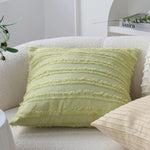 Cushion Cover Tufted & Fringed Cotton Blend Hidden Zipper