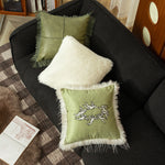 Cushion Cover Velvet Cherub Embroidery & Faux Fur Trim
