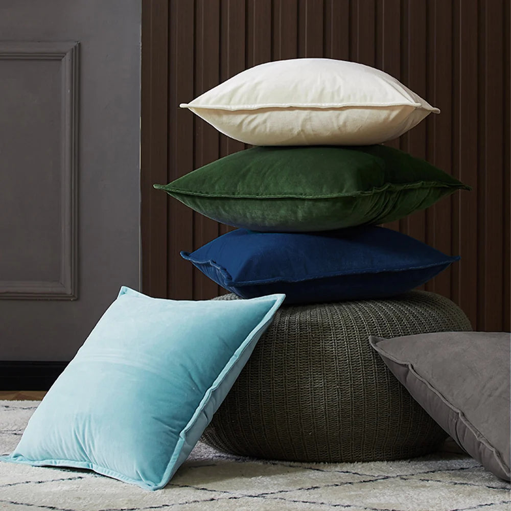 Cushion Cover Velvet Decorative Piping Concealed Zipper