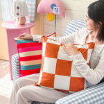 Cushion Cover Velvet Front Large Check Concealed Zipper
