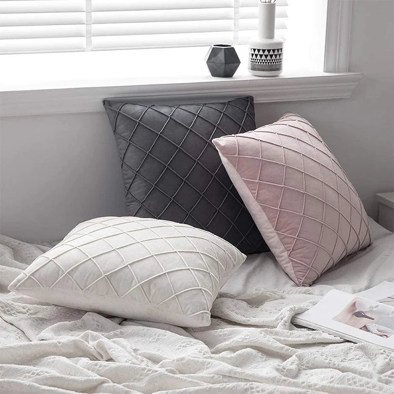 Cushion Cover Velvet-Like Microfiber Quilted Diamond Concealed Zipper