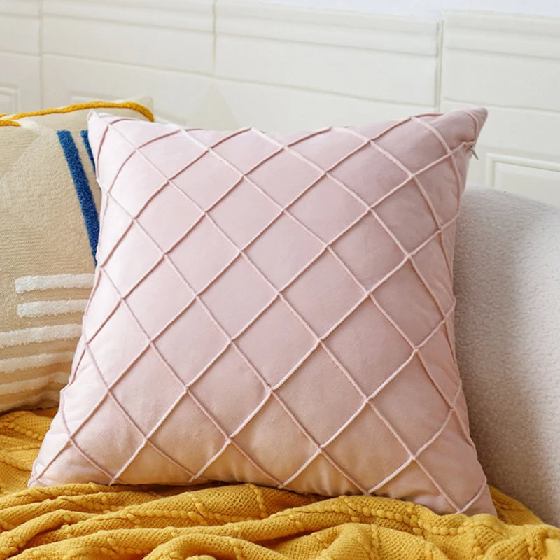 Cushion Cover Velvet-Like Microfiber Quilted Diamond Concealed Zipper