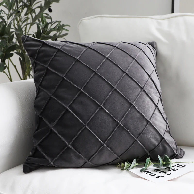 Cushion Cover Velvet-Like Microfiber Quilted Diamond Concealed Zipper
