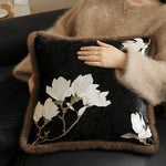 Cushion Cover Velvet Magnolia Embroidery & Faux Fur 45x45cm