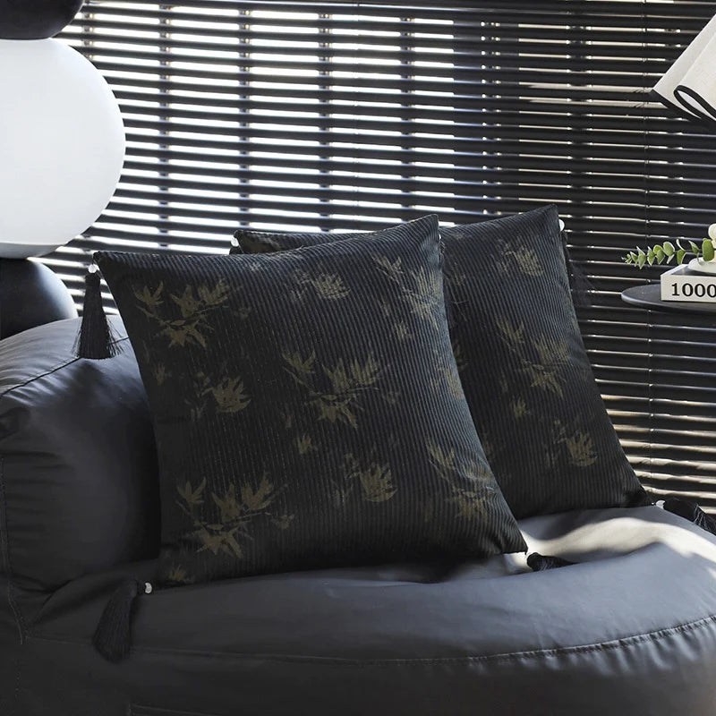 Cushion Cover Velvet Relief Stripes Fringe Tassel Hidden Zipper