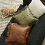 Cushion Cover Waxed Faux Leather Fringed Hidden Zipper