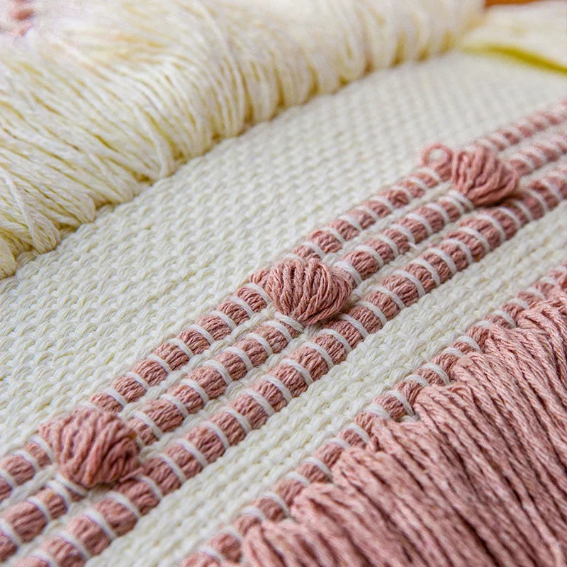 Cushion Cover Woven Cotton 3D Dot & Layered Fringes