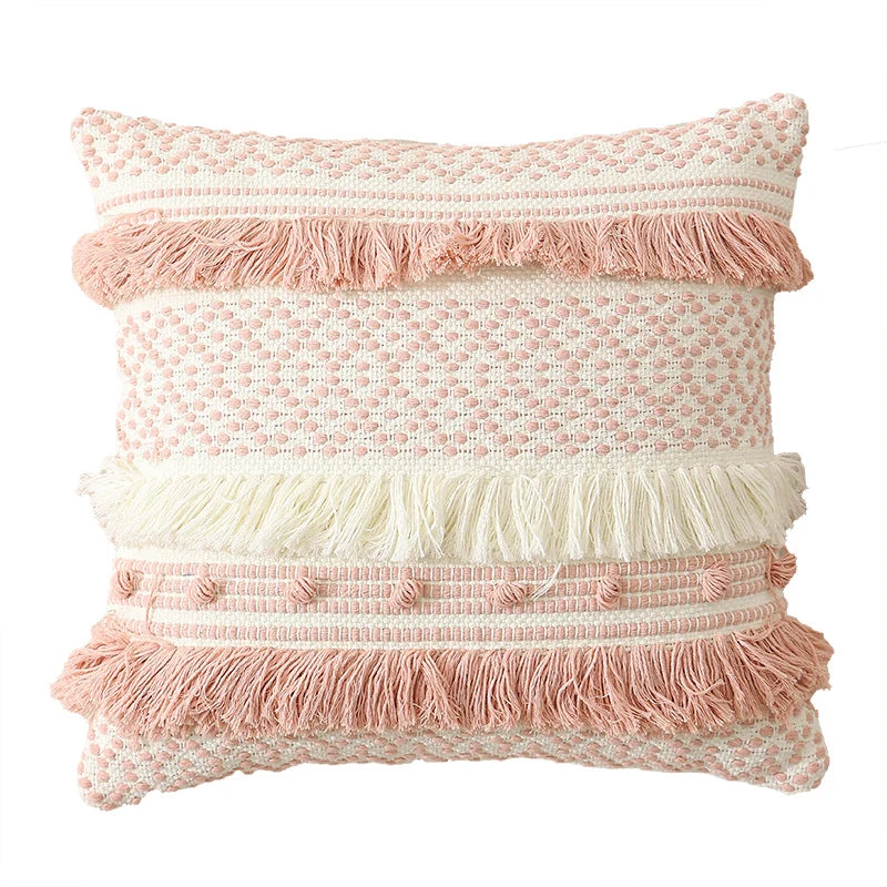 Cushion Cover Woven Cotton 3D Dot & Layered Fringes