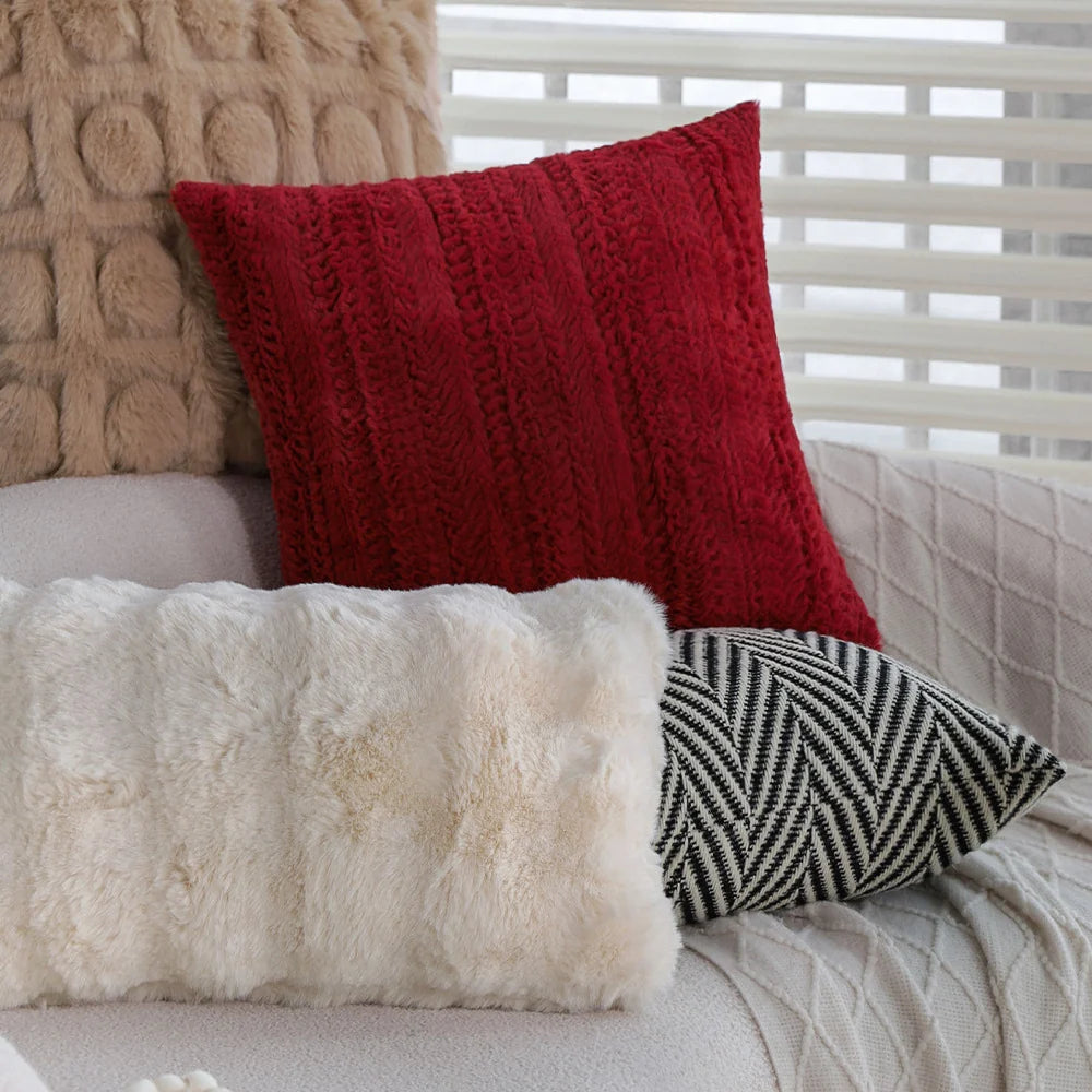 Cushion Cover Woven Herringbone Cotton Blend Concealed Zipper