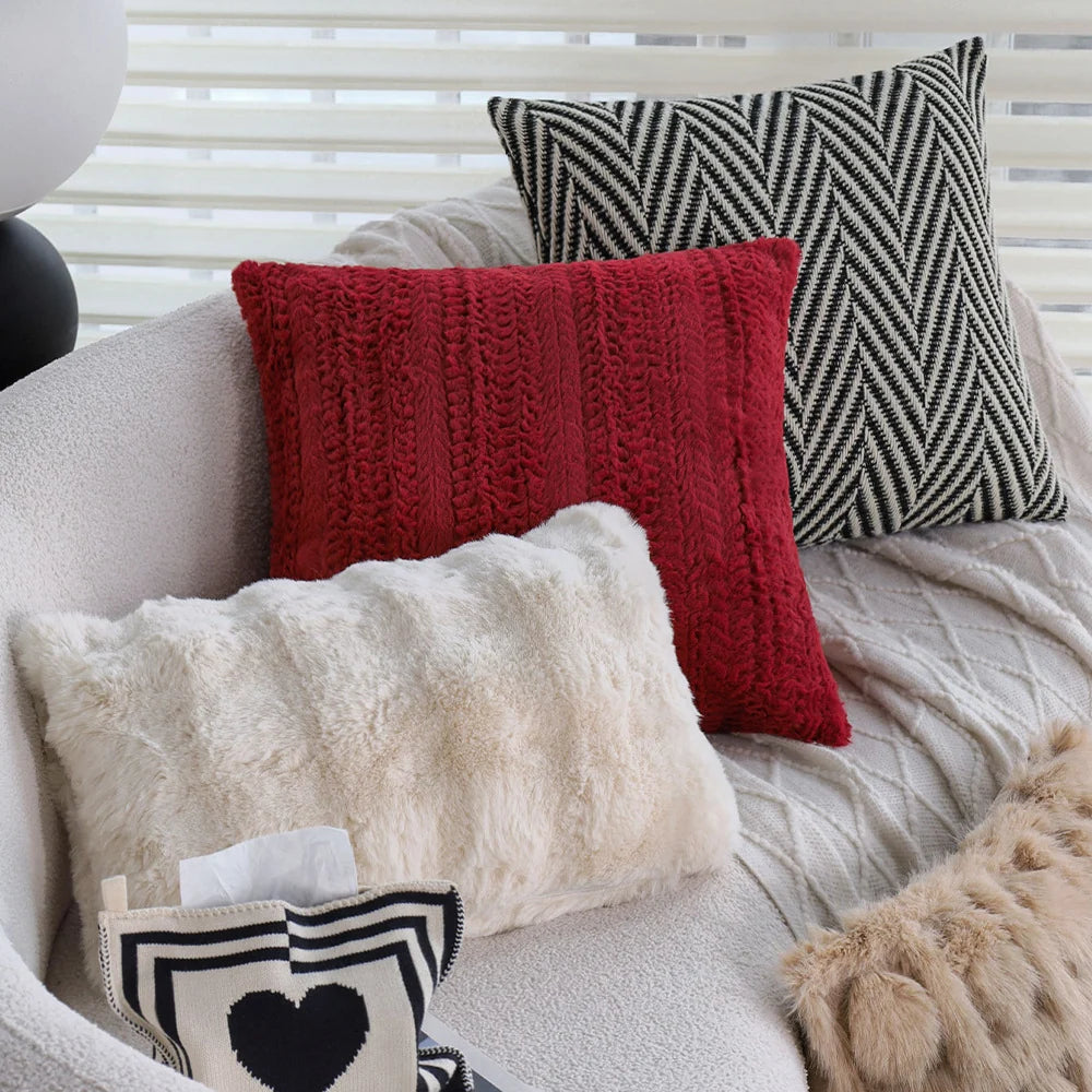 Cushion Cover Woven Herringbone Cotton Blend Concealed Zipper