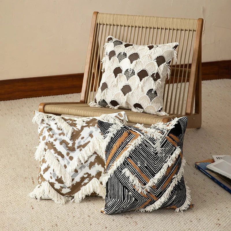 Cushion Cover Woven Jacquard Chevron & Fringe