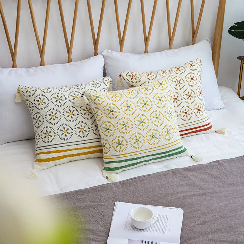 Cushion Cover Woven Medallion Cotton Blend Tassels