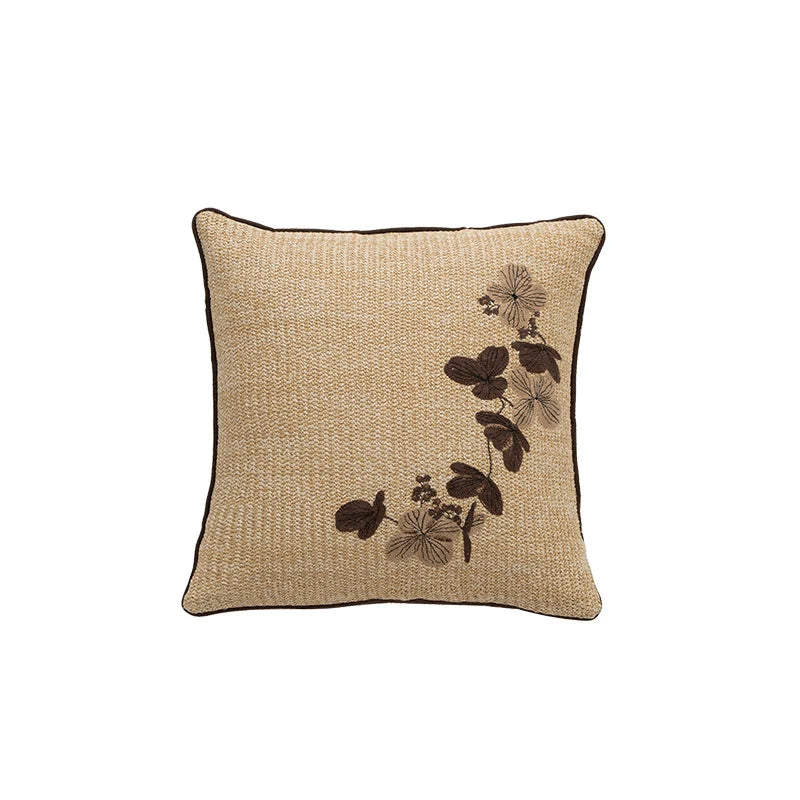 Cushion Cover Woven Texture Embroidered Hidden Zipper 18x18in