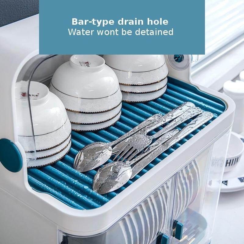 Cutlery Drainer Dustproof Lid Removable Drain Tray