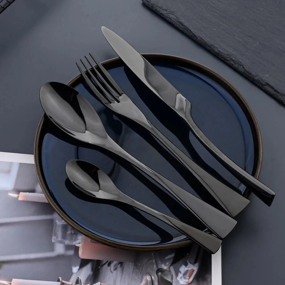 Cutlery Set Matte Black Stainless Steel 24-Piece Rust-Resistant