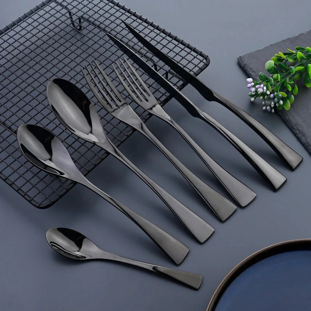 Cutlery Set Matte Black Stainless Steel 24-Piece Rust-Resistant