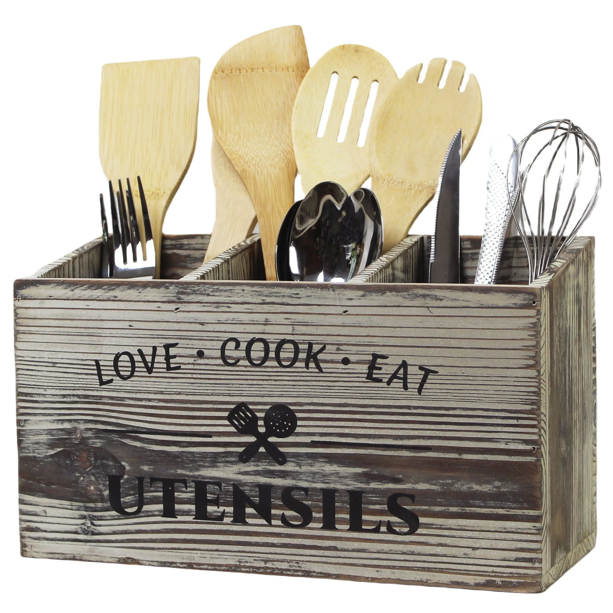 Cutlery Storage Box Wooden Compartment Organizer Space-Saving