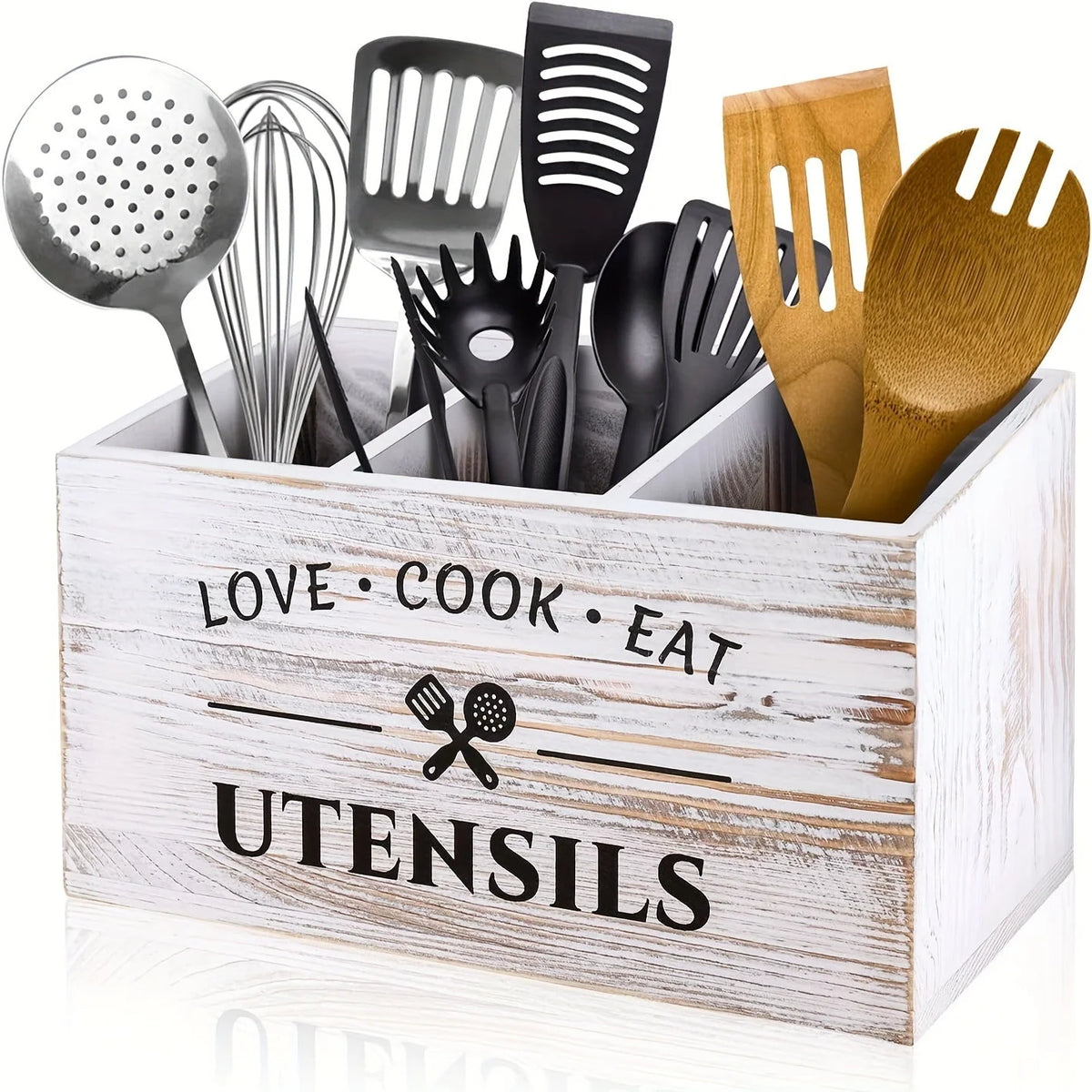 Cutlery Storage Box Wooden Compartment Organizer Space-Saving