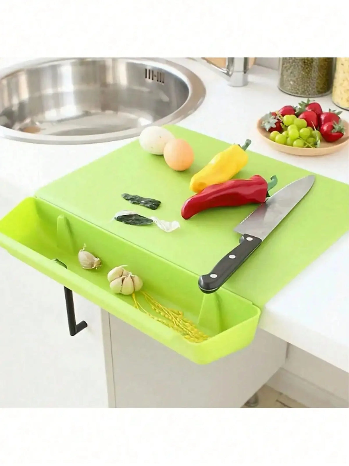 Cutting Board Removable Tray & Clip-On Bag Holder