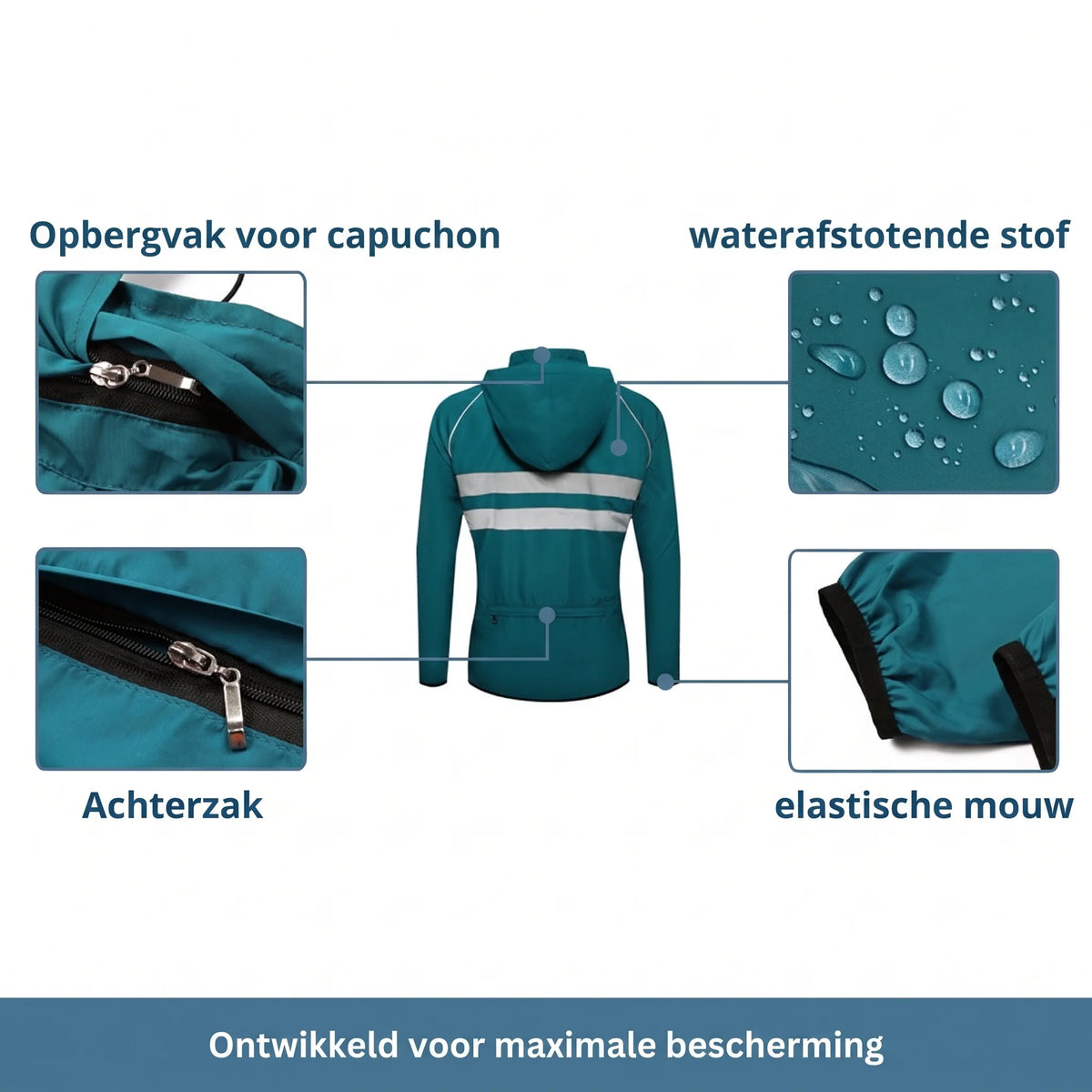Cycling Jacket Water-Repellent Windproof Breathable With Reflective Stripes