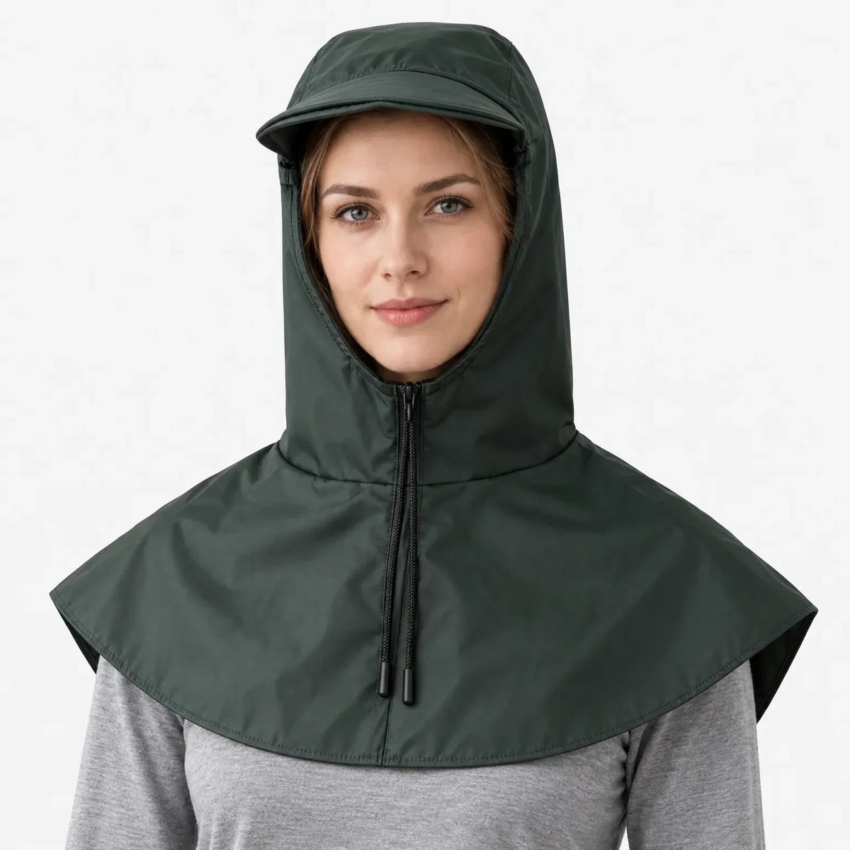 Cycling Rain Cape Waterproof Helmet-Compatible Hood With Visor