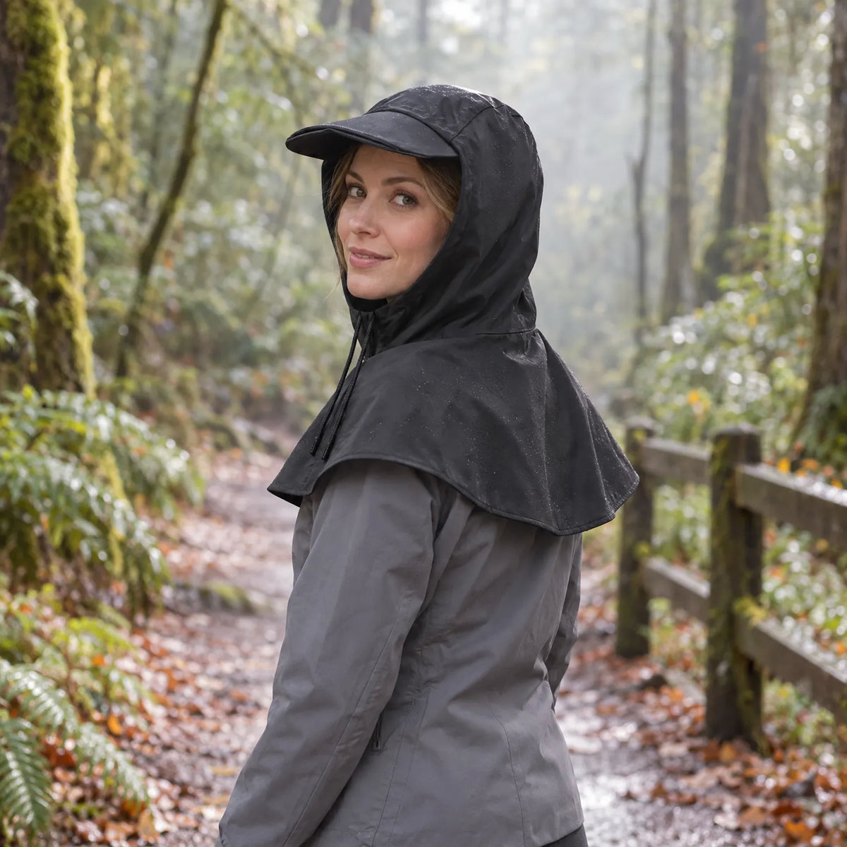 Cycling Rain Cape Waterproof Helmet-Compatible Hood With Visor