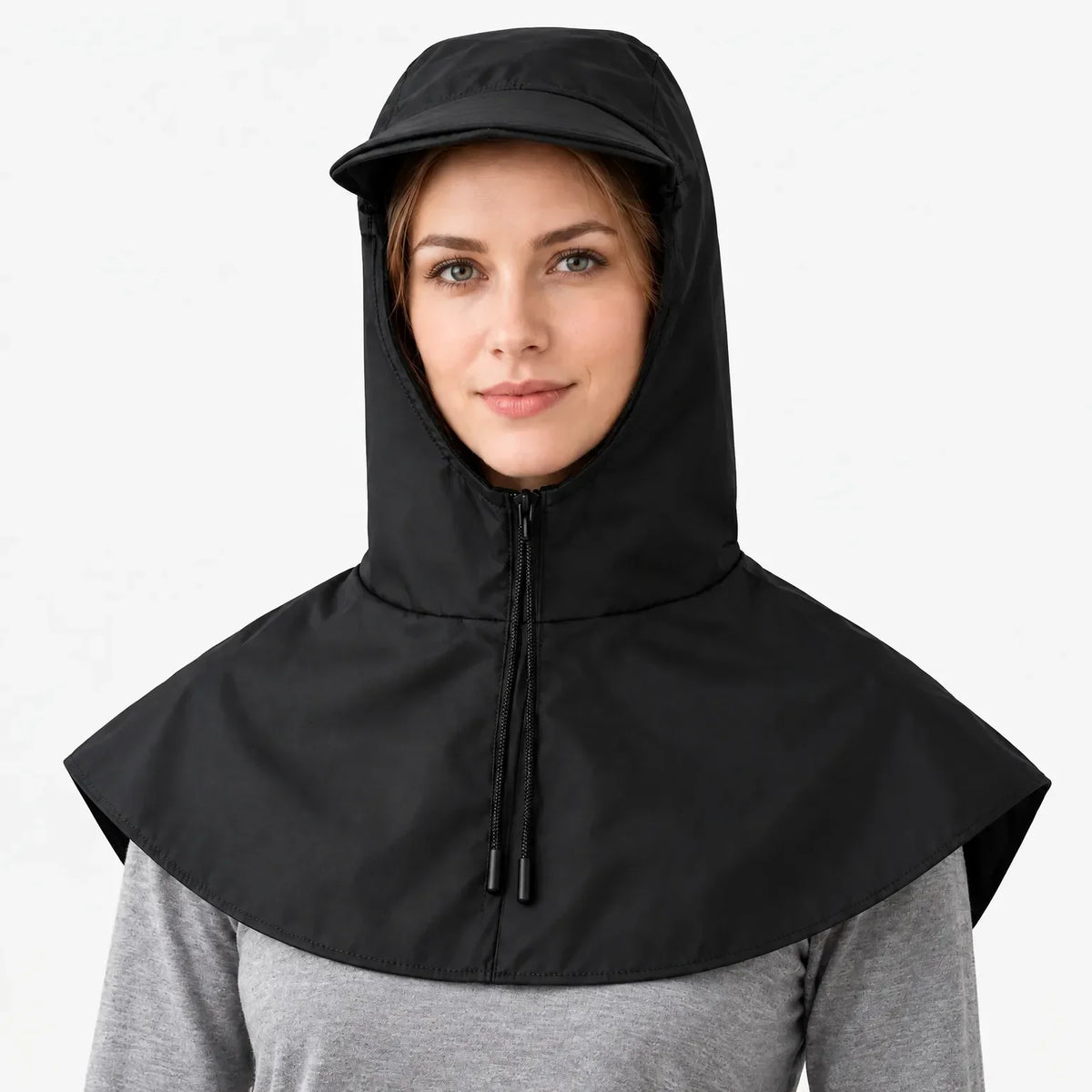 Cycling Rain Cape Waterproof Helmet-Compatible Hood With Visor