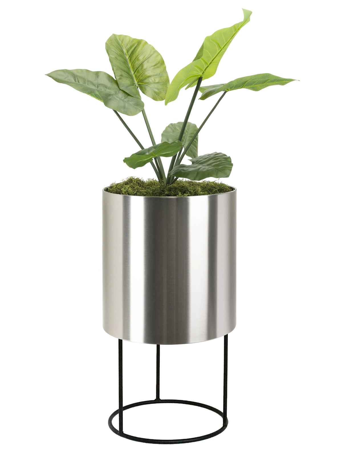 Cylinder Planter Stainless Steel Raised Stand Waterproof Lining