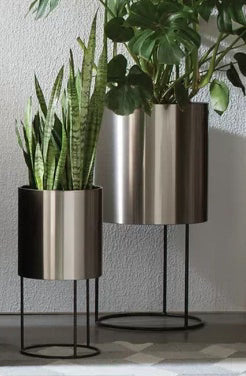 Cylinder Planter Stainless Steel Raised Stand Waterproof Lining