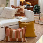 Decorative Cushion Cotton-Linen Hand-Knotted Fringes Removable Cover