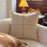 Decorative Cushion Cotton-Linen Hand-Knotted Fringes Removable Cover