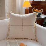 Decorative Cushion Cotton-Linen Hand-Knotted Fringes Removable Cover