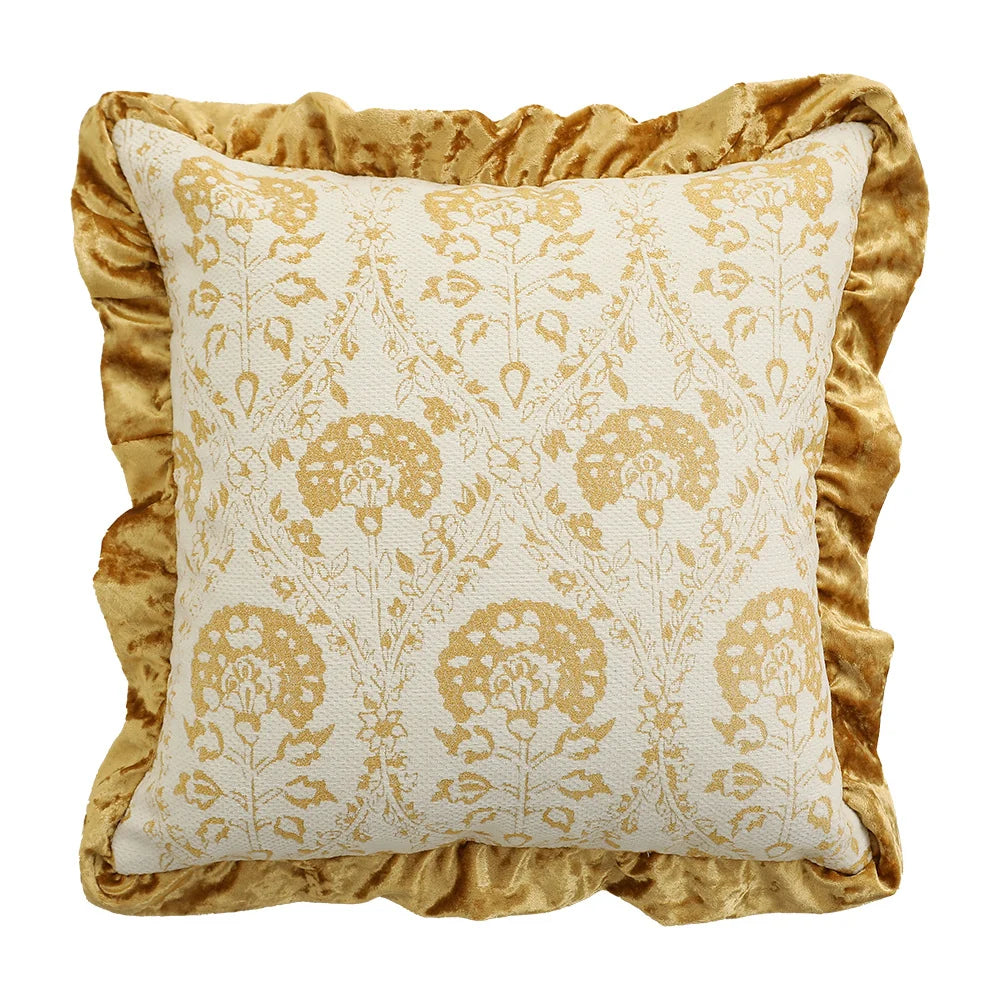 Decorative Cushion Cover Baroque Jacquard Velvet Ruffle