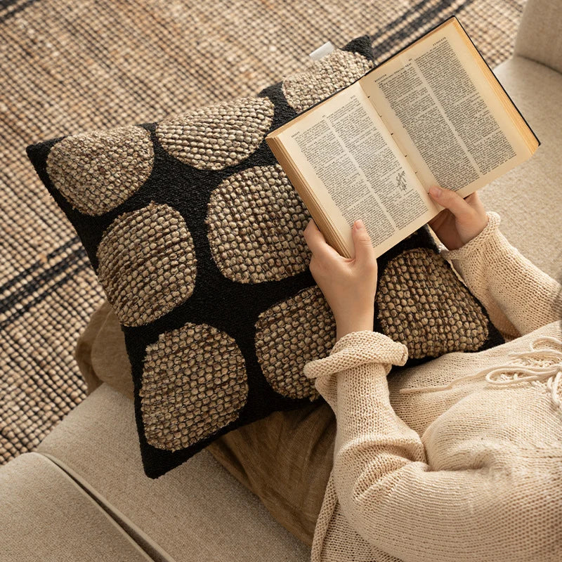 Decorative Cushion Cover Bouclé Cotton Blend 3D Appliqué