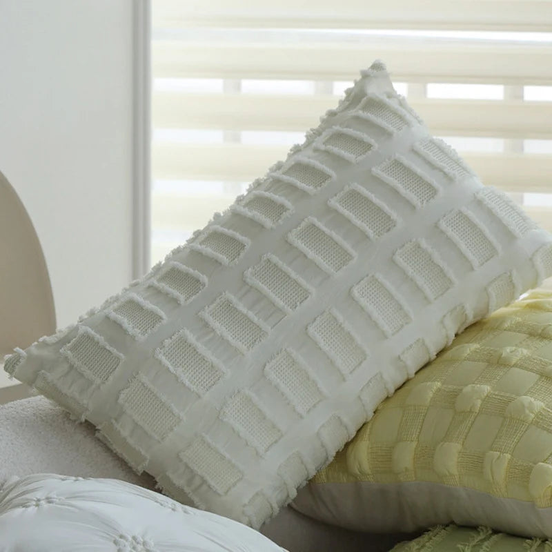 Decorative Cushion Cover Cotton-Linen Zigzag Tufting & Tassels