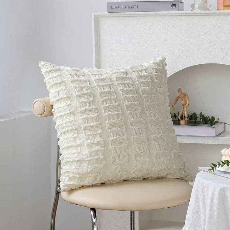Decorative Cushion Cover Cotton-Linen Zigzag Tufting & Tassels