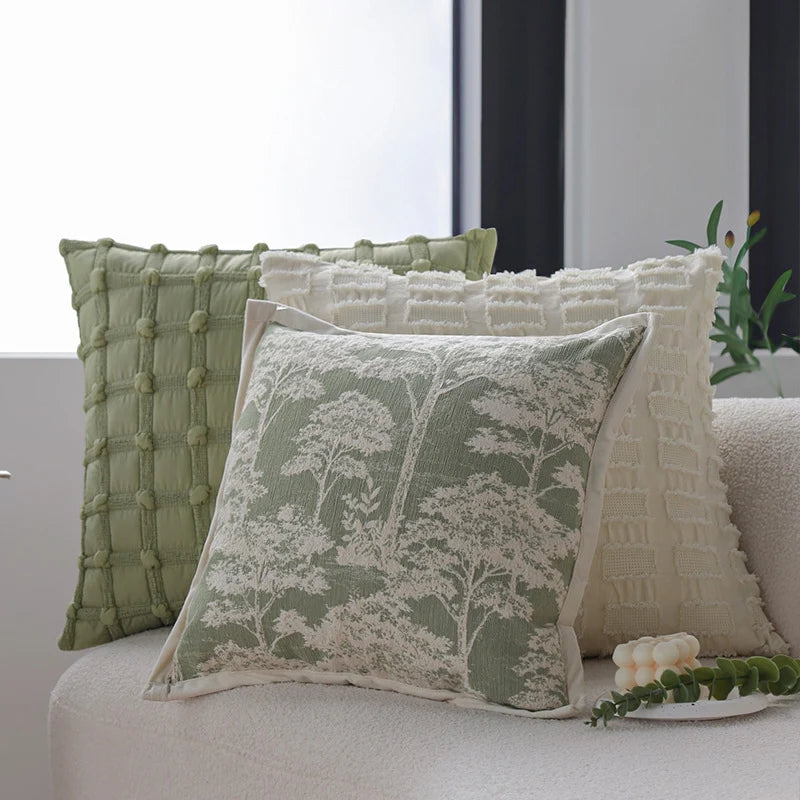 Decorative Cushion Cover Cotton-Linen Zigzag Tufting & Tassels