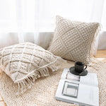Decorative Cushion Cover Hand-Knotted Macrame Cotton Blend