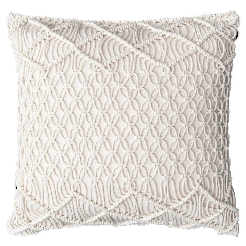 Decorative Cushion Cover Hand-Knotted Macrame Cotton Blend