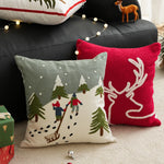 Decorative Cushion Hand-Embroidered Winter Motif Concealed-Zip 18x18