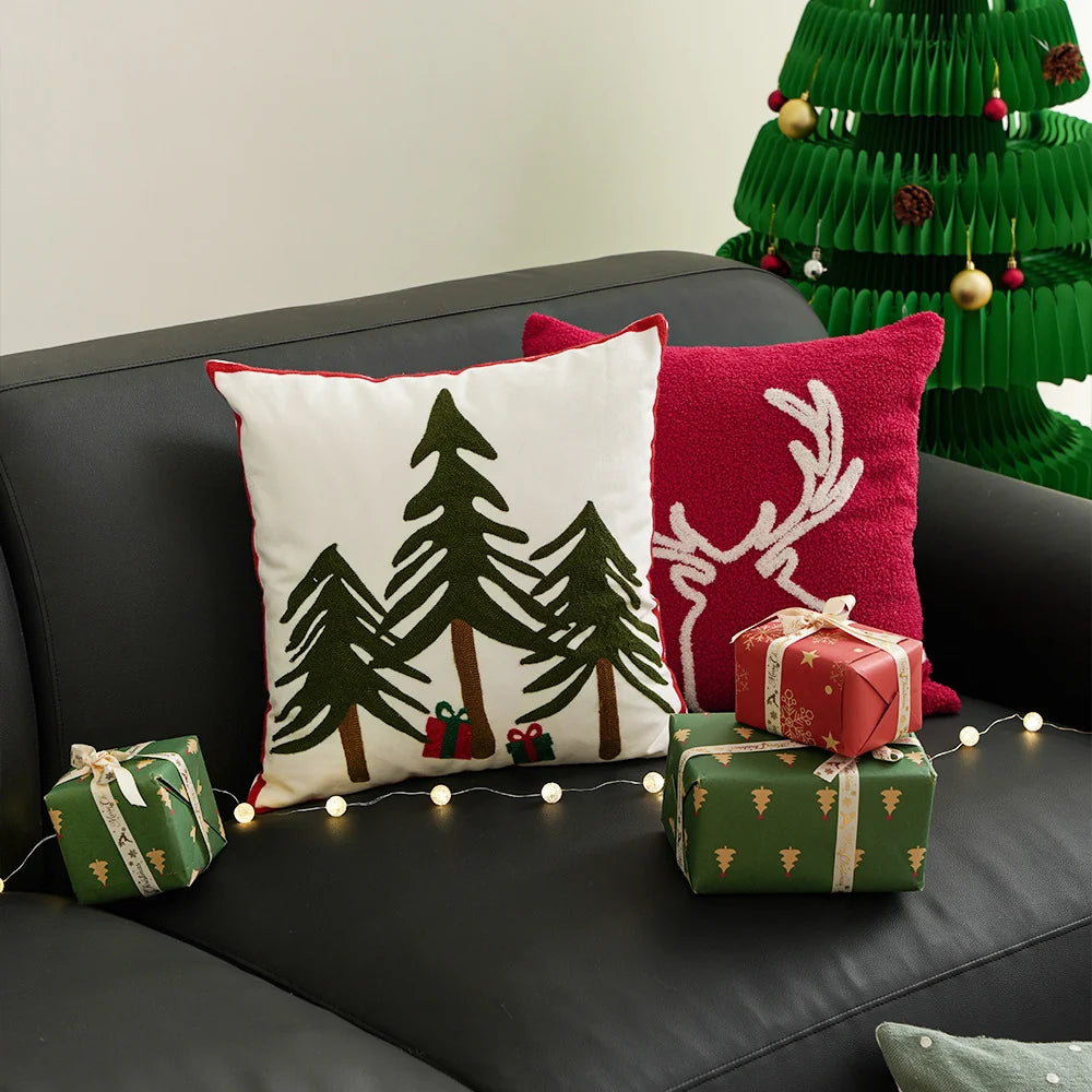 Decorative Cushion Hand-Embroidered Winter Motif Concealed-Zip 18x18